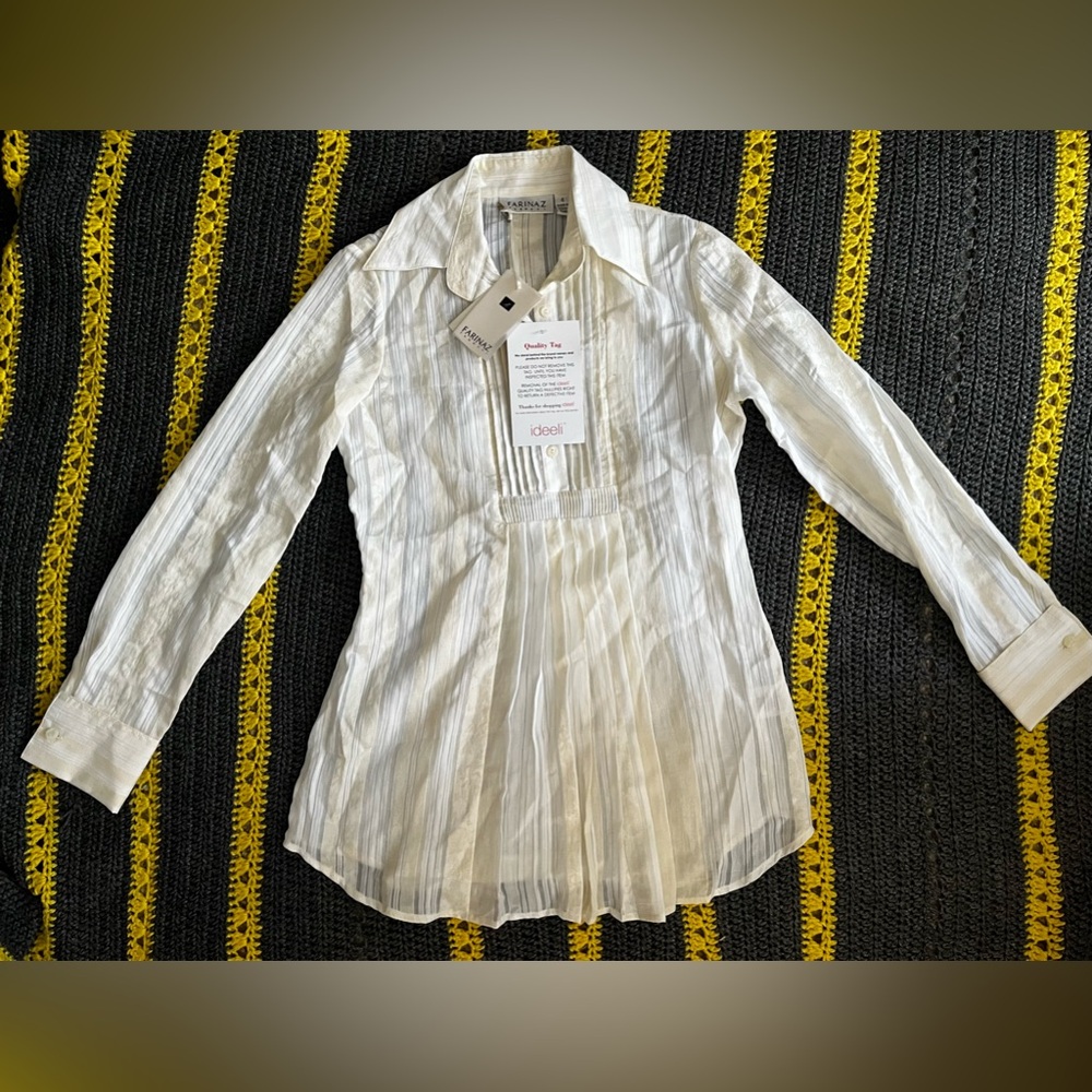 Farinaz Taghavi white/Beige mixed blouse size 4